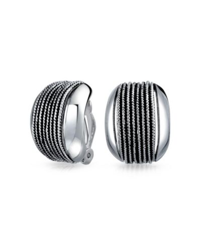 Серьги-клипсы Bling Jewelry Grooved Twist Cable Rope Stripe Oxidized Silver Plated