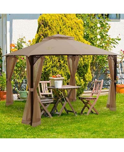 Mecale 12 x 10 Feet Outdoor Double Top Patio Gazebo with Netting