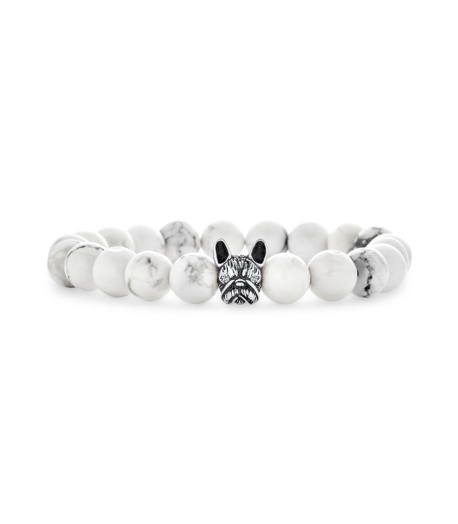 Браслет Bling Jewelry Frenchie Dog Boxer Gemstone White Howlite Silver Plated
