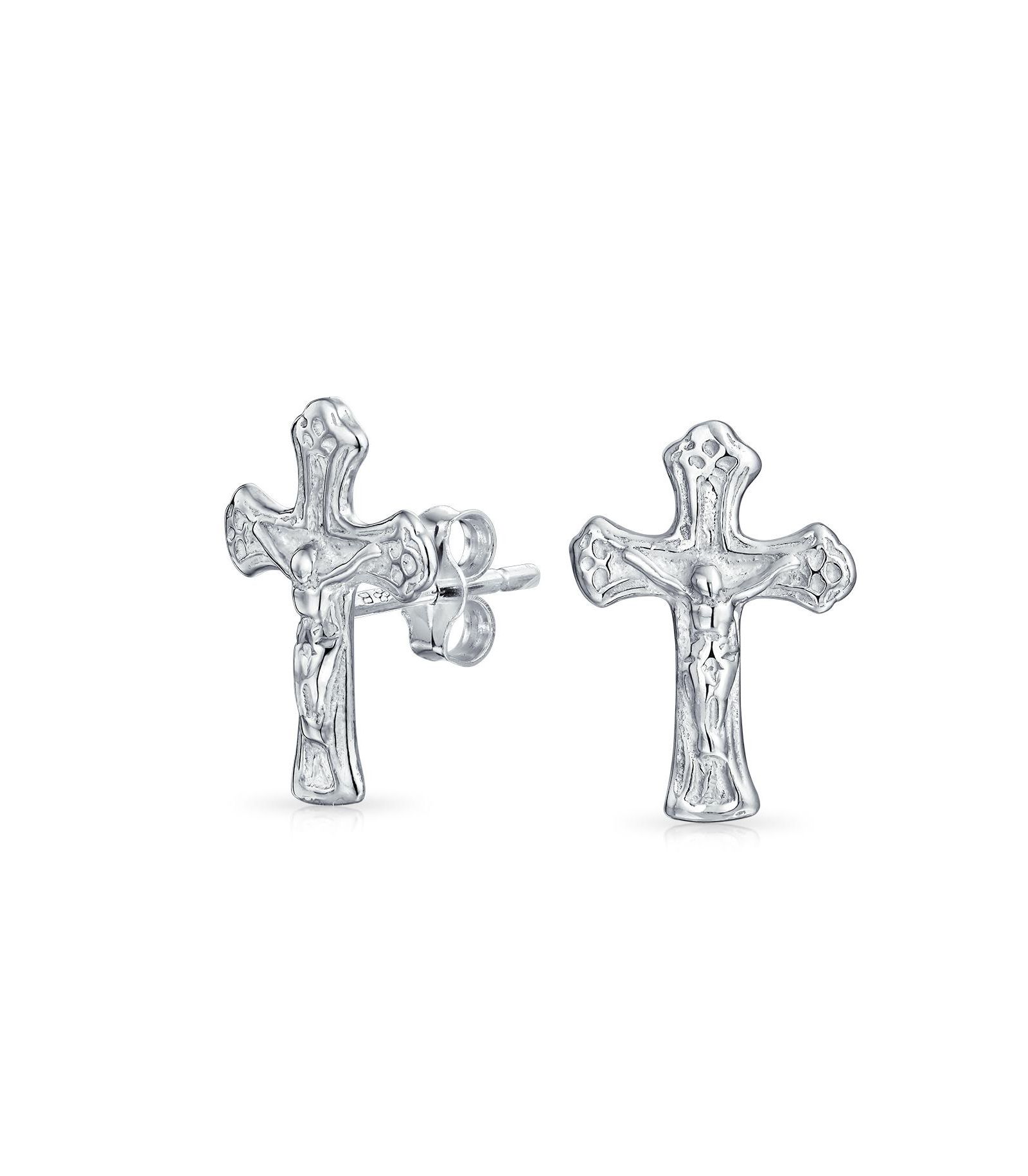 Bling Jewelry серьги-гвоздики с крестиком, стерлинговое серебро 925