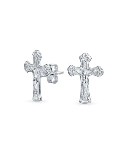 Bling Jewelry серьги-гвоздики с крестиком, стерлинговое серебро 925