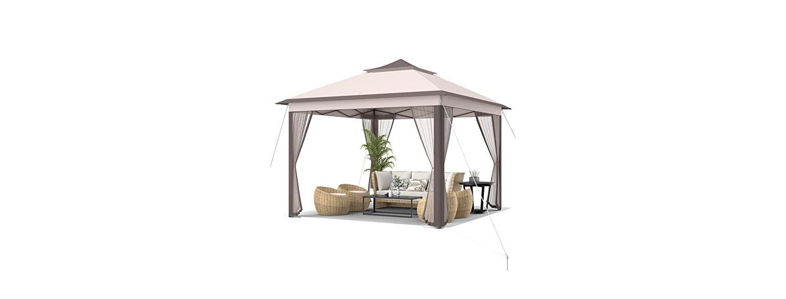 11 x 11 Feet 2-Tier Pop-Up Gazebo Tent Portable Canopy Shelter Carry Bag Mesh