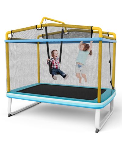 Mecale 6 Feet Rectangle Trampoline with Swing, Horizontal Bar, and Safety Net, Ages 3+