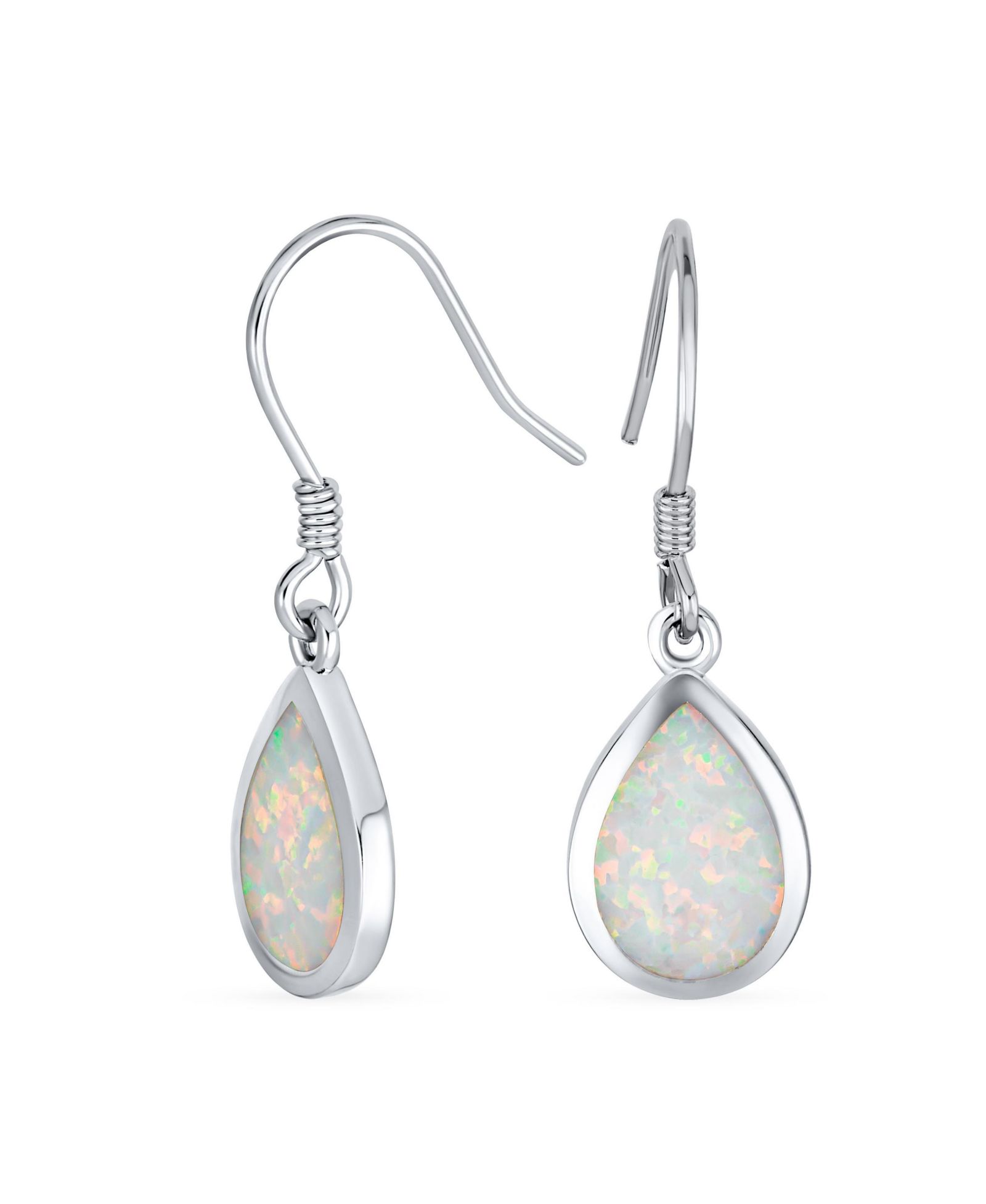 Bling Jewelry White Created Opal Teardrop Dangle Earrings .925 Sterling Silver Fish Hook
