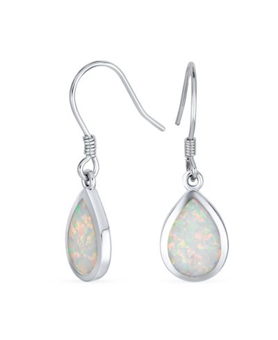 Bling Jewelry White Created Opal Teardrop Dangle Earrings .925 Sterling Silver Fish Hook