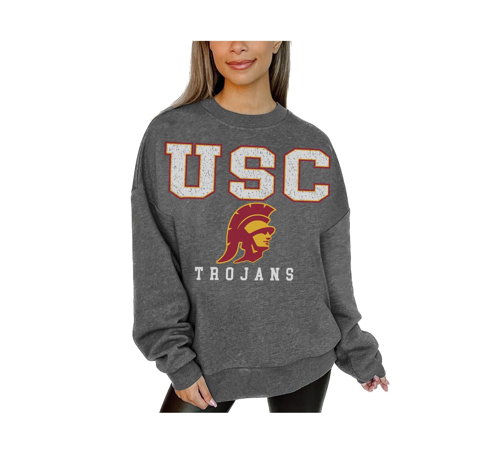 Женское флисовое худи Gameday Couture Heather Charcoal USC Trojans Distressed Pullover