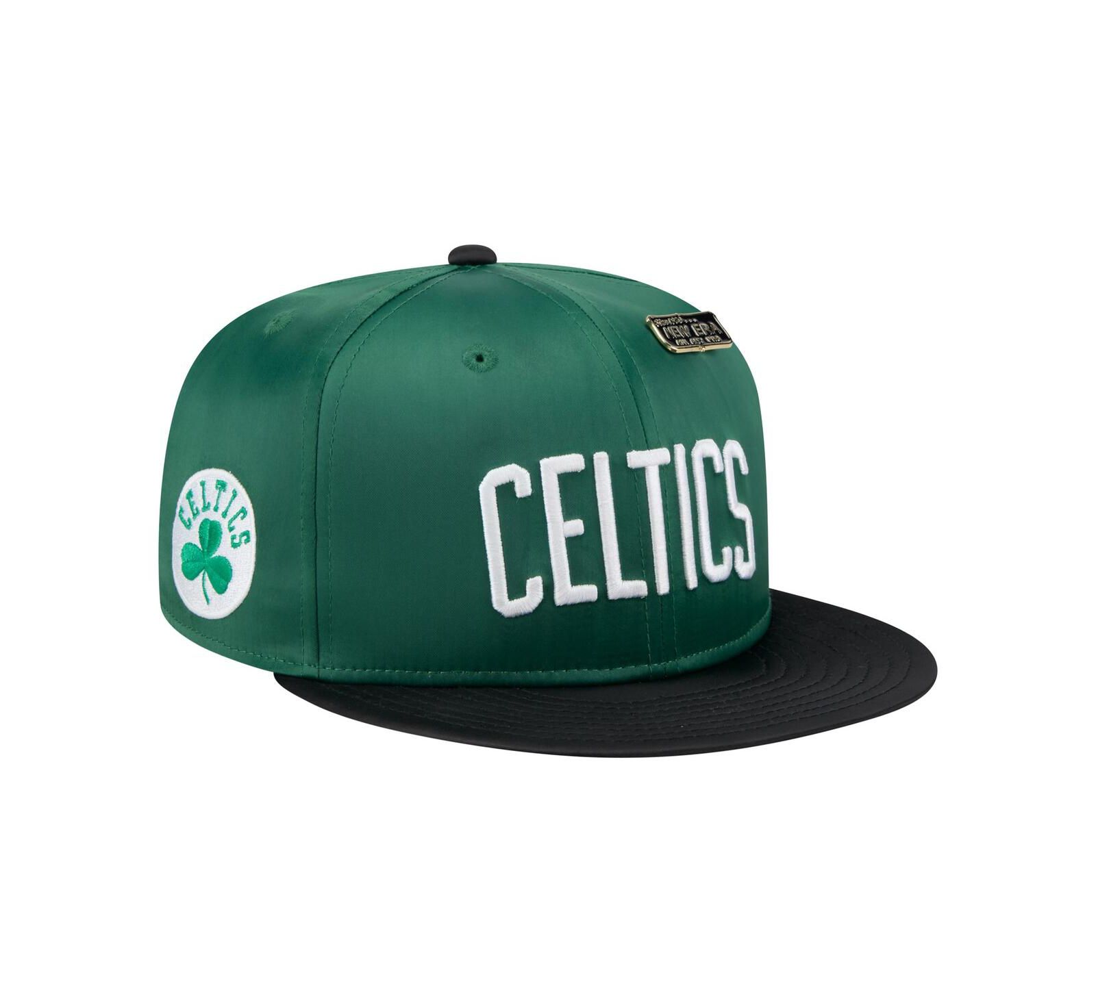 Мужская кепка New Era Boston Celtics Throwback Satin Vintage Pin Two-Tone 59FIFTY Fitted, Kelly Green/Black
