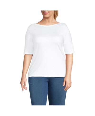 Футболка Lands' End Plus Size Supima Cotton с коротким рукавом и воротником лодочкой