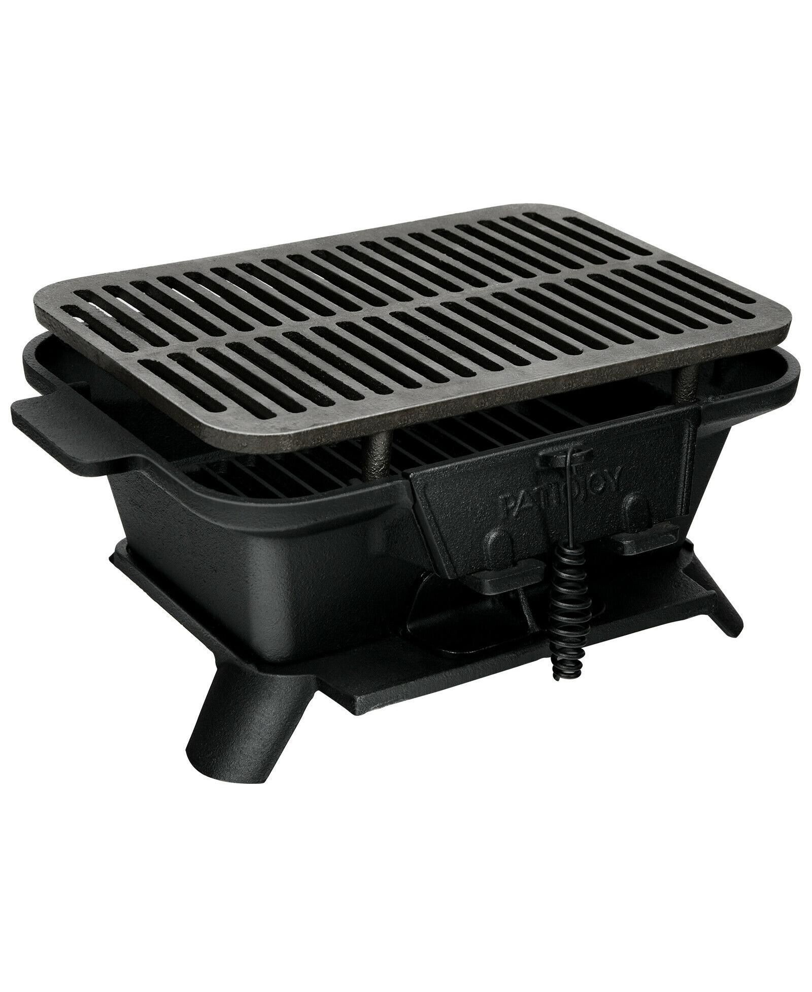 Ecooso Portable Hibachi Grill, Double Sided Cast Iron Grill with Air Vent Door, Fire Gate & Grate Lifter for Camping, Picnic & Backyard BBQ