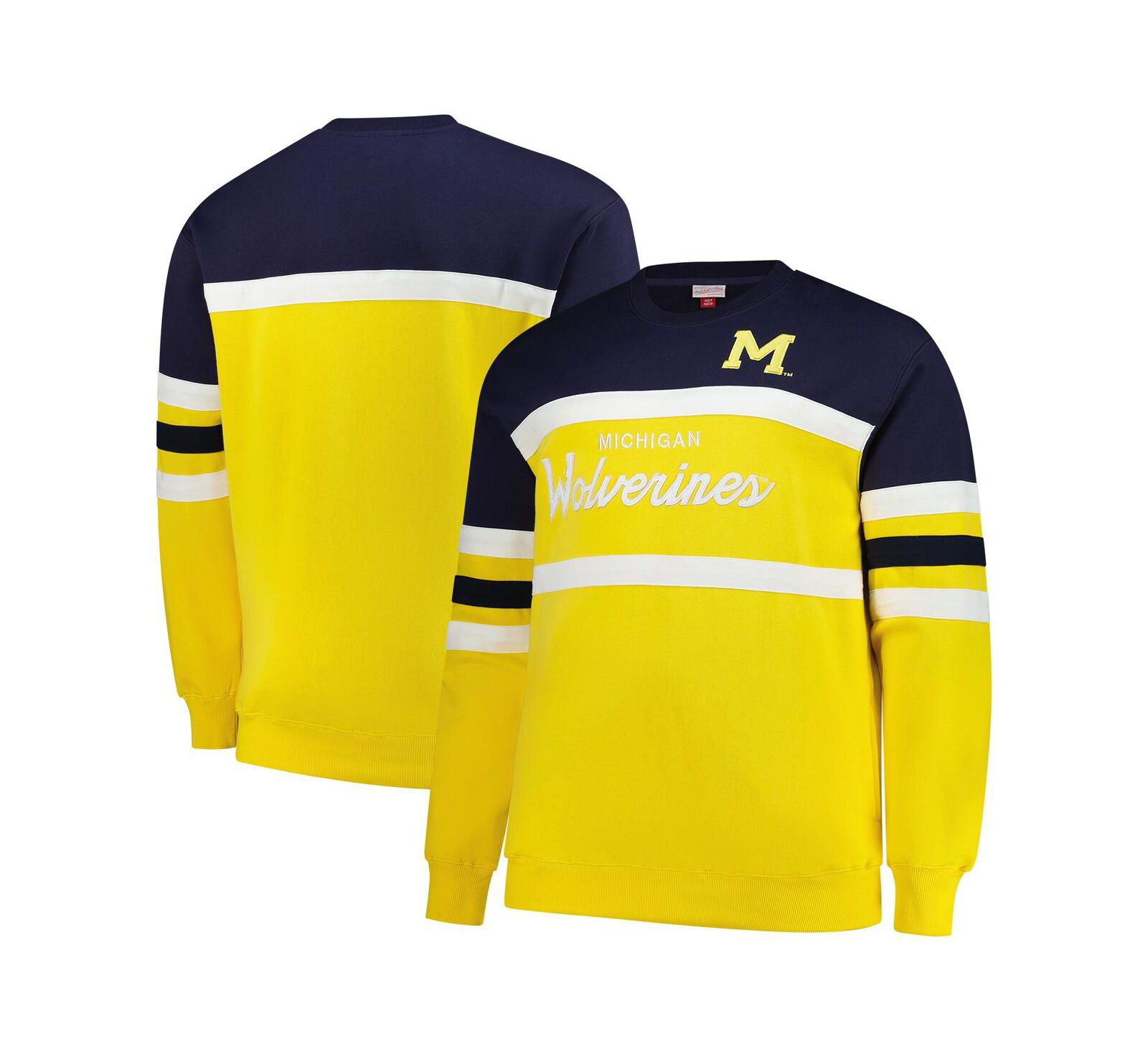 Мужская винтажная толстовка Mitchell & Ness Maize Michigan Wolverines Big & Tall с логотипом Head Coach