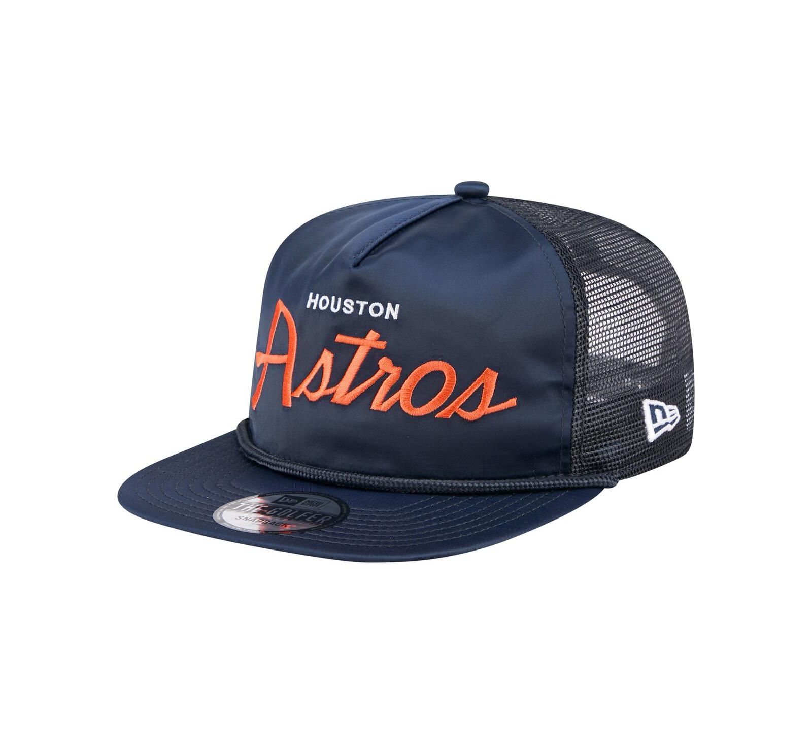 Мужская кепка New Era Navy Houston Astros Retro Satin Script Golfer регулируемая