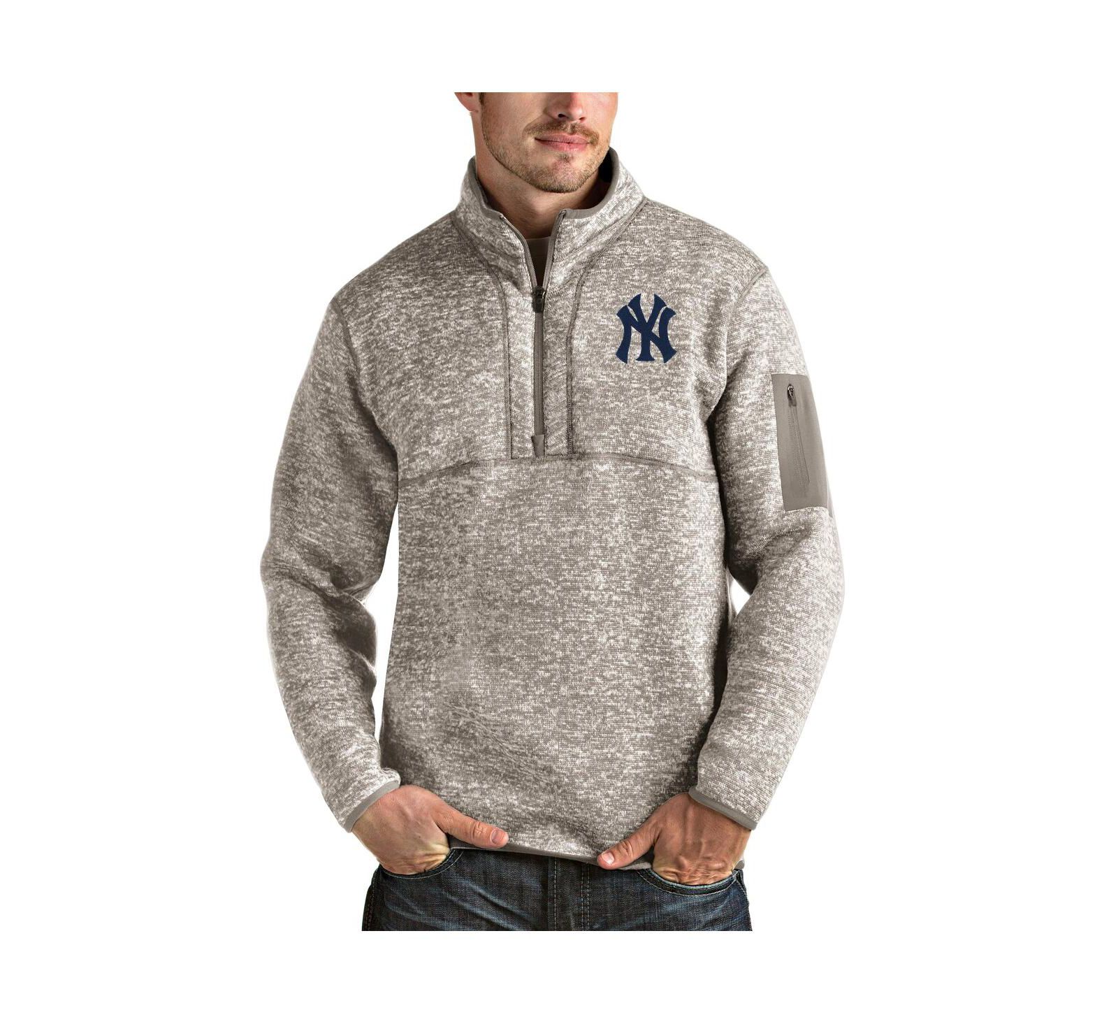 Antigua Мужской джемпер Quarter-Zip Pullover Jacket Oatmeal New York Yankees Fortune
