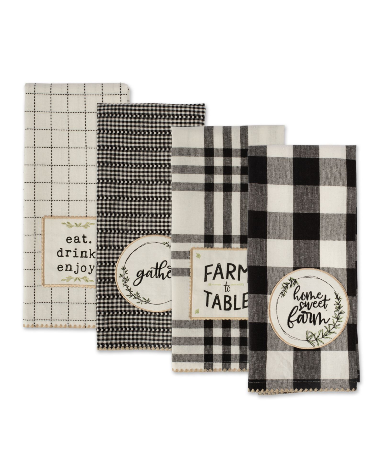 Design Imports Farm to Table Embellished Cotton Dishtowel Set, 18" x 28"