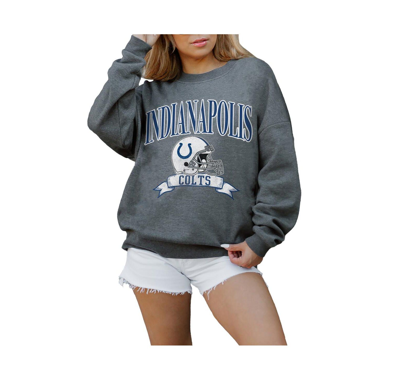 Gameday Couture Women's Charcoal Indianapolis Colts Seal The Deal Premium Fleece Drop Shoulder Pullover Sweatshirt