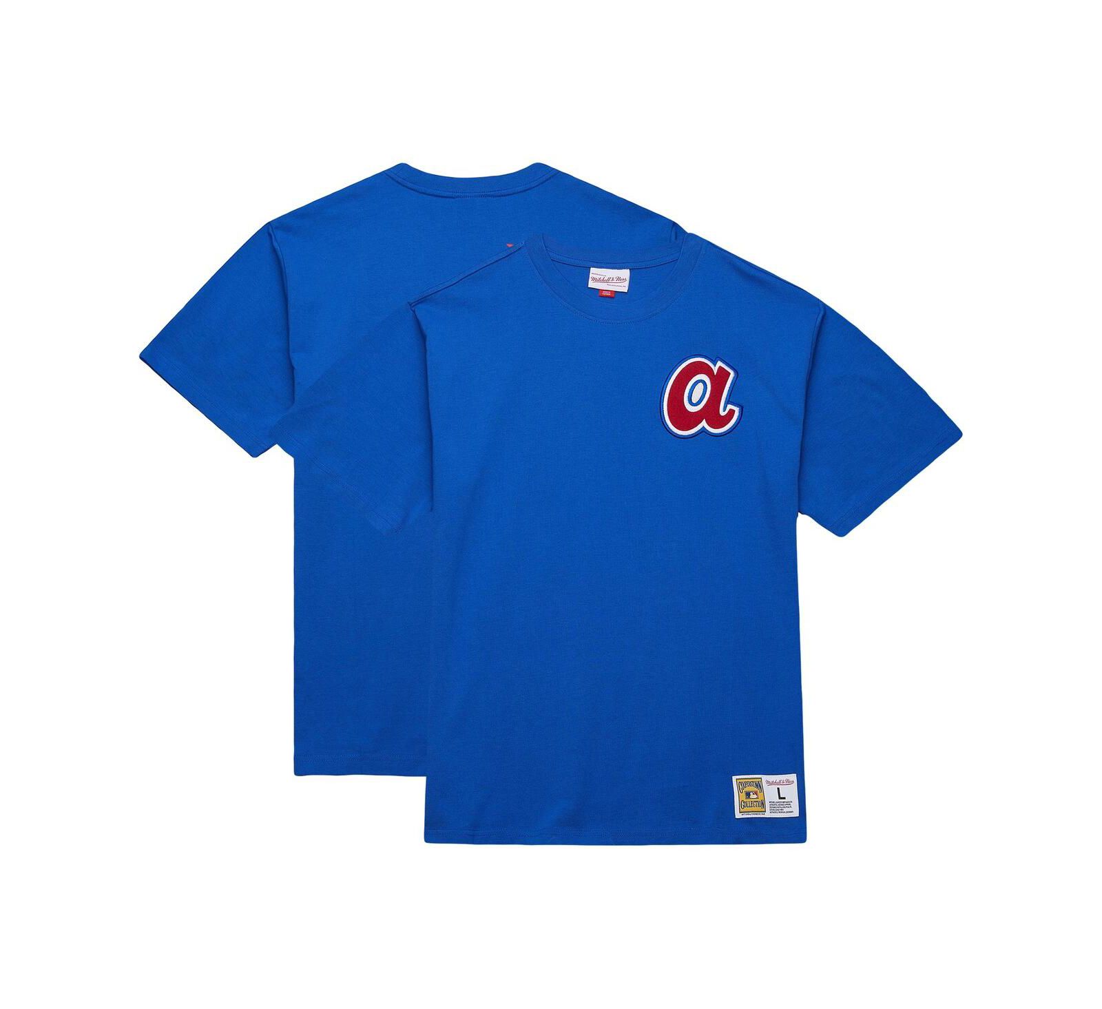 Мужская футболка Mitchell & Ness Hank Aaron Royal Atlanta Braves Legends Collection Vintage Logo