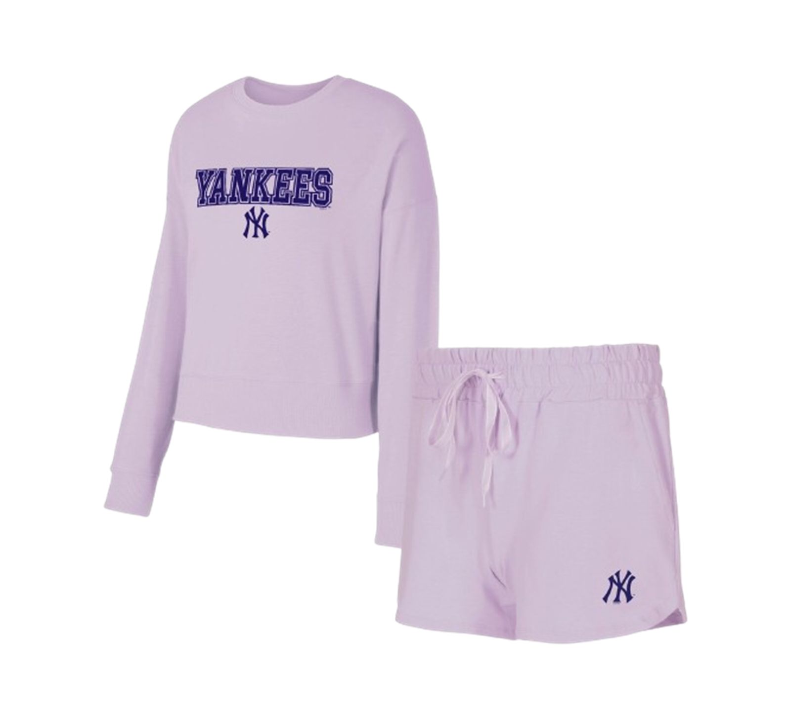Concepts Sport Women's 3-Piece Lavender New York Yankees Elevation Tri-Blend Long Sleeve T-Shirt and Shorts Set
