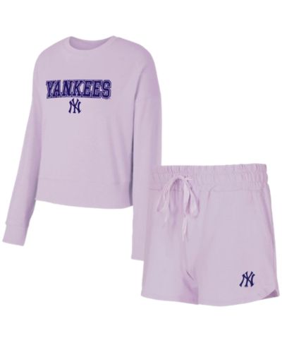 Женский комплект из 3-х предметов Concepts Sport New York Yankees Lavender Tri-Blend Long Sleeve T-Shirt и шорт