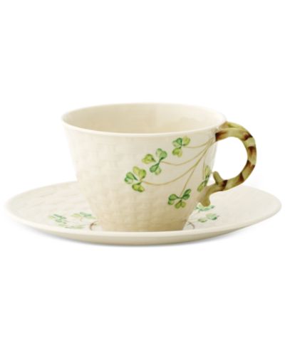 Belleek Pottery Shamrock Teacup & Saucer