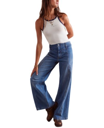 Free People Женские джинсы Libre с широкими штанинами и передним швом