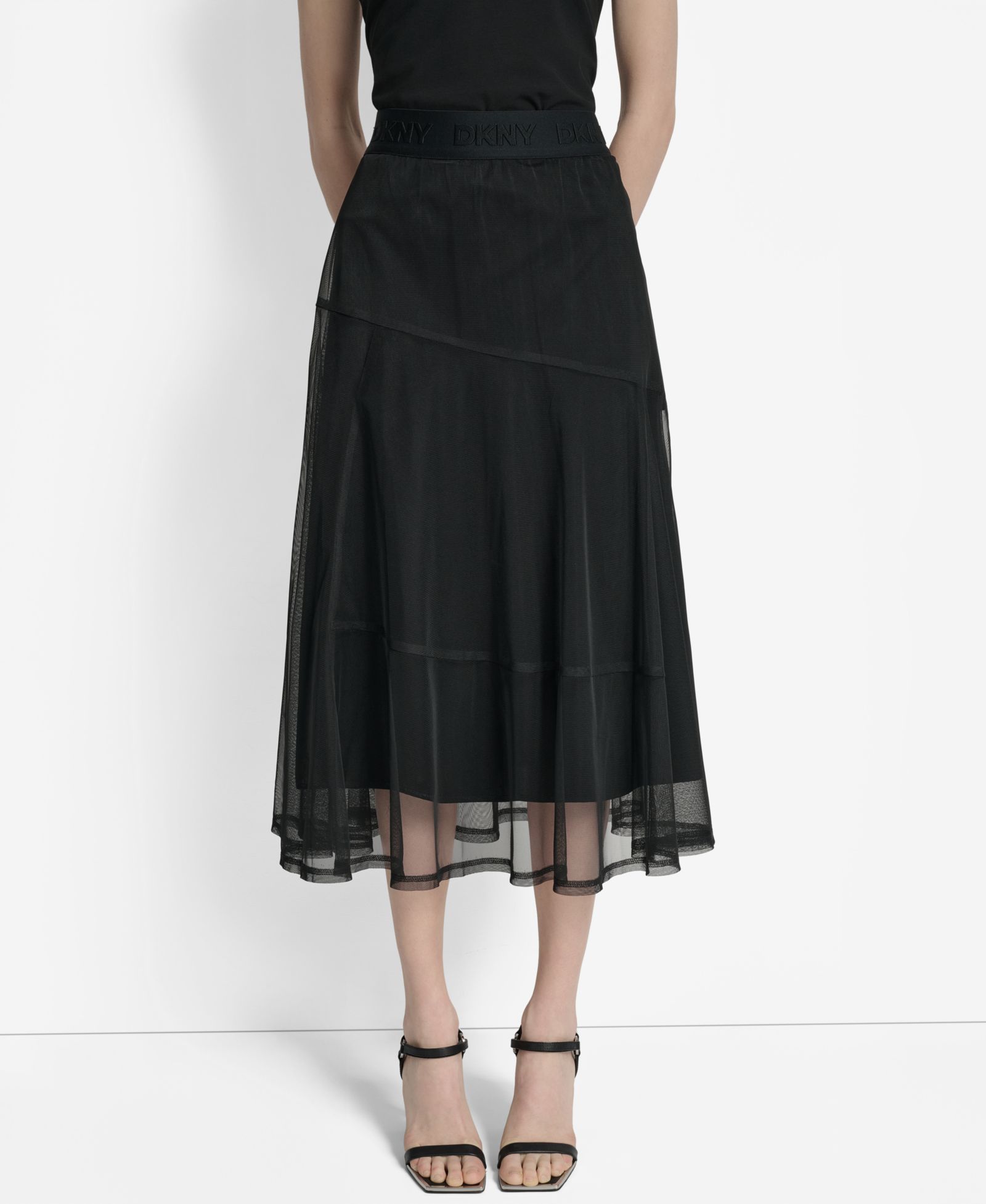 DKNY Women's Layered Mesh Logo-Tape Midi Skirt