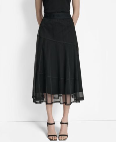 DKNY Women's Layered Mesh Logo-Tape Midi Skirt
