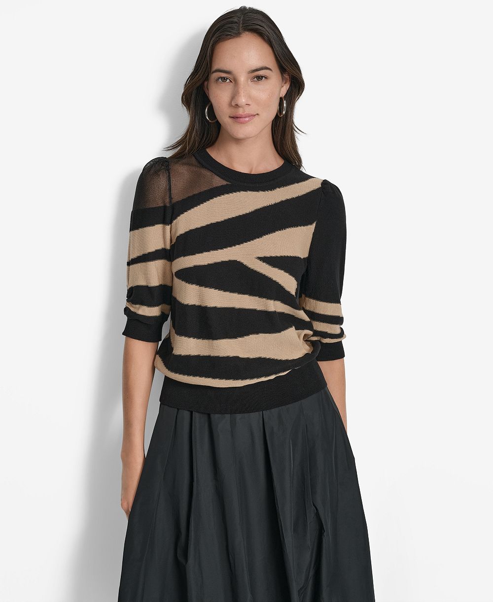 DKNY Women's Zebra-Print 3/4-Sleeve Sweater