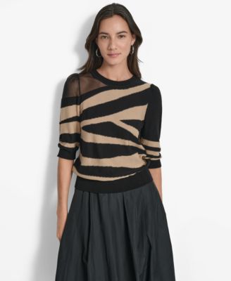 DKNY Women's Zebra-Print 3/4-Sleeve Sweater