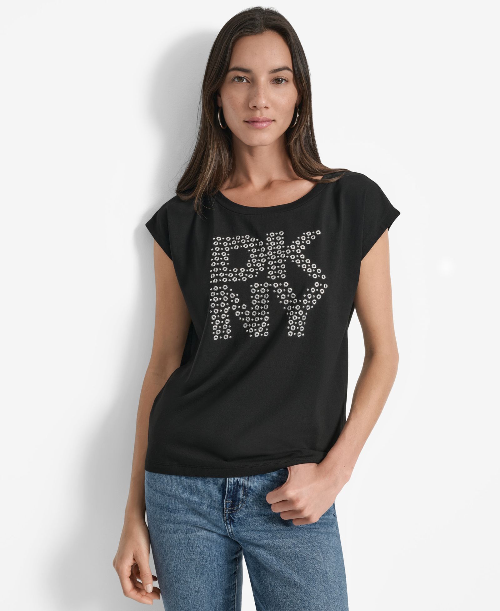Женская футболка DKNY Grommet Stack Logo Crewneck