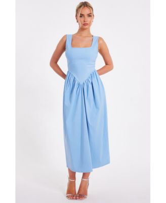QUIZ Women's Bengaline Square Neck Bow Midi Dress