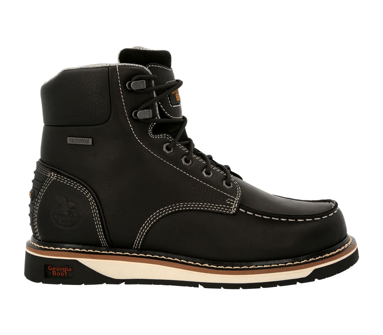 GEORGIA BOOT Men's AMP LT Wedge Waterproof Moc-Toe Black Work Boot