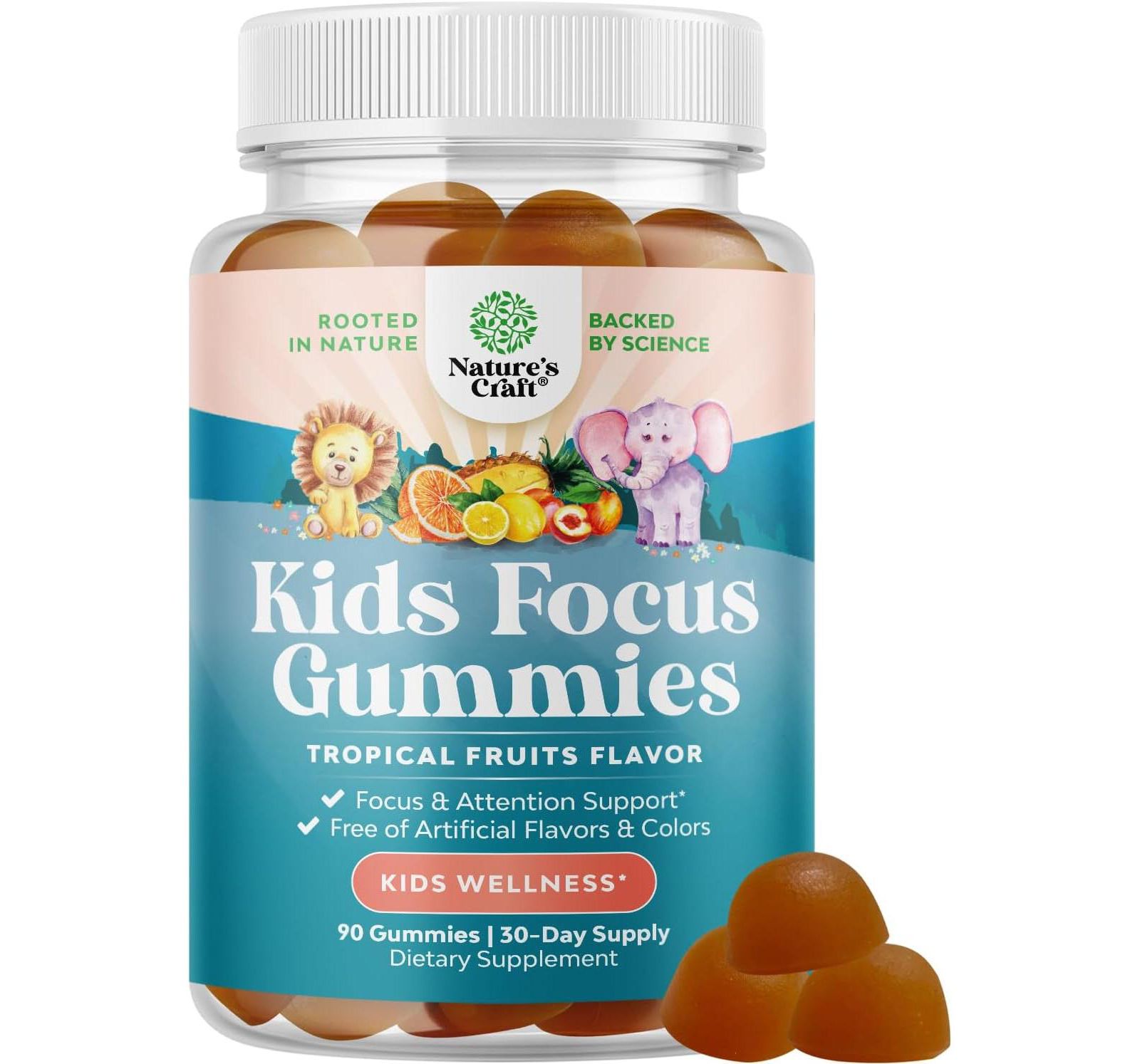 Детские жевательные витамины Kids Focus Gummies для концентрации внимания, 90 шт.