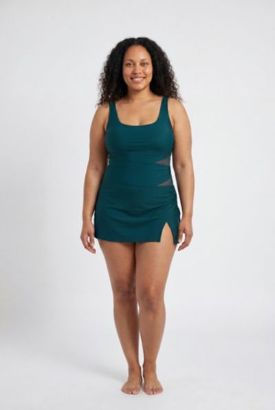 Женское платье-купальник Swimsuits for All с квадратным вырезом и сетчатыми вставками