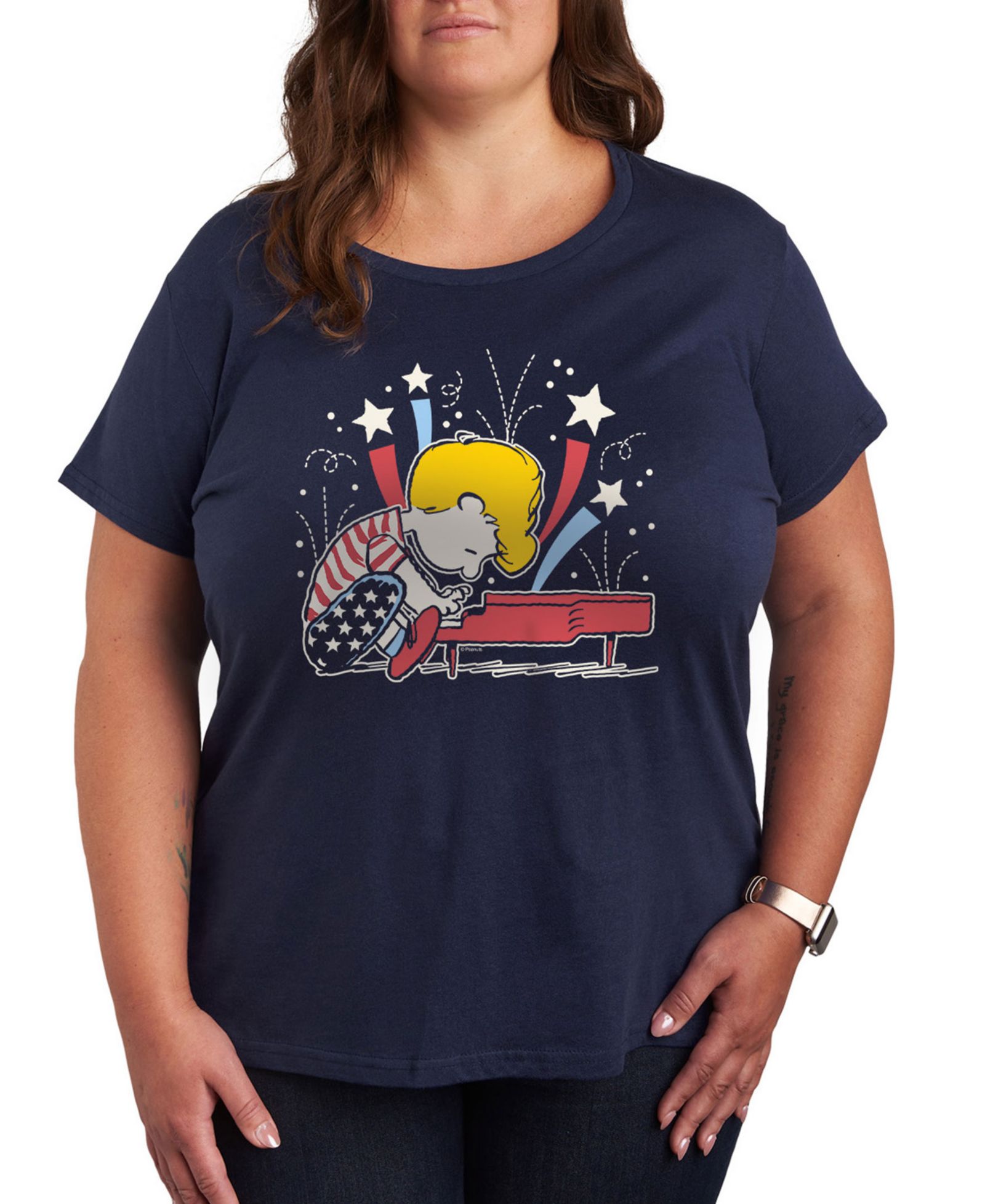 Hybrid Apparel Plus Size футболка Peanuts Americana Piano Graphic
