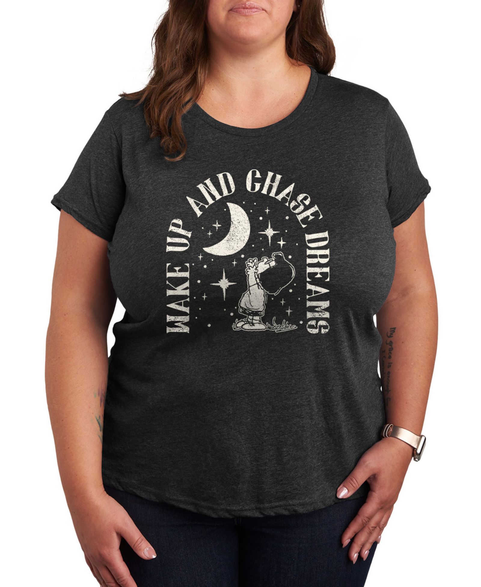 Мужская футболка Hybrid Apparel Plus Size Peanuts Wake Up and Chase Dreams с принтом