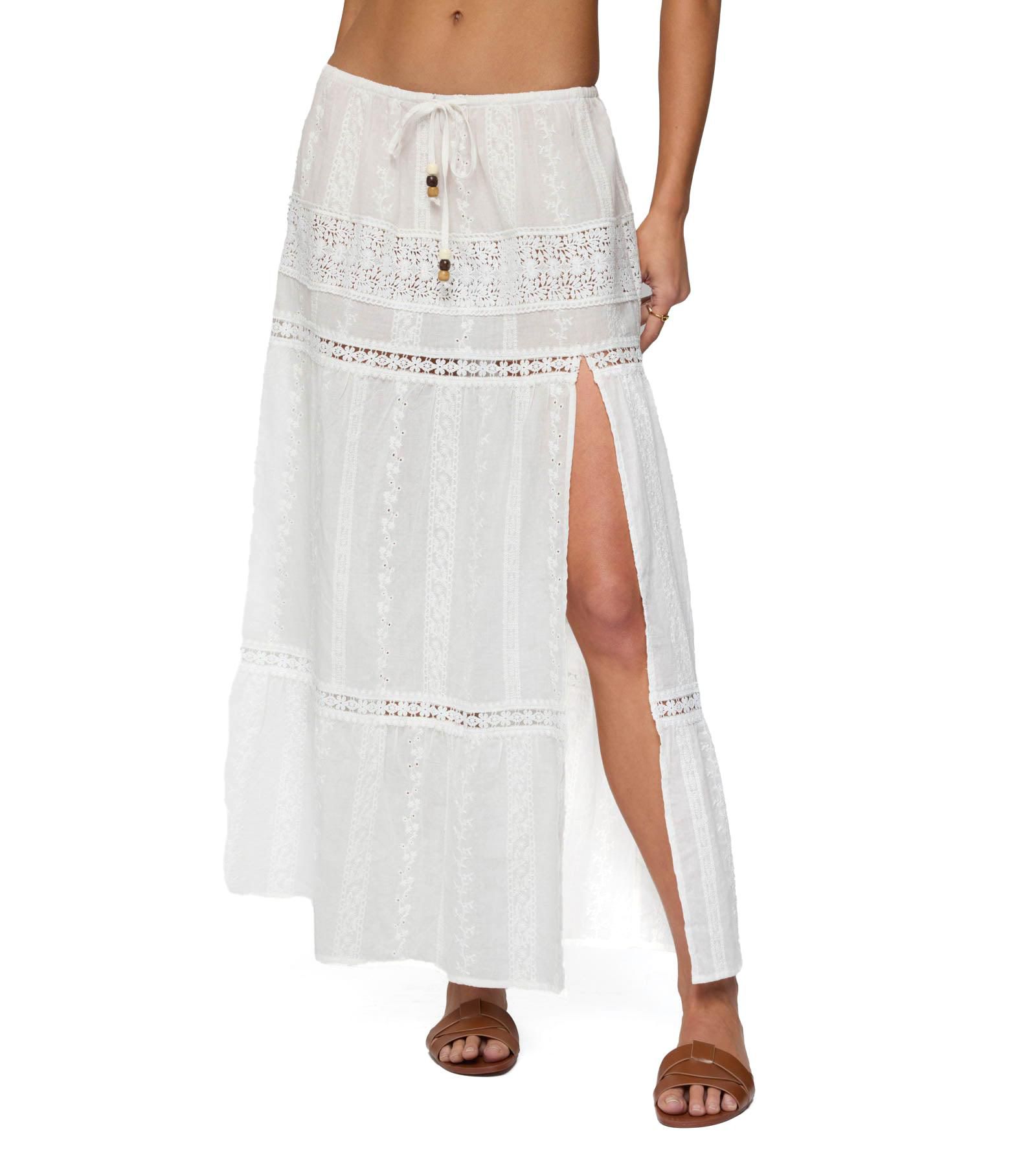 Edikted Women's Embroidered Cotton Lace Slitted Maxi Skirt