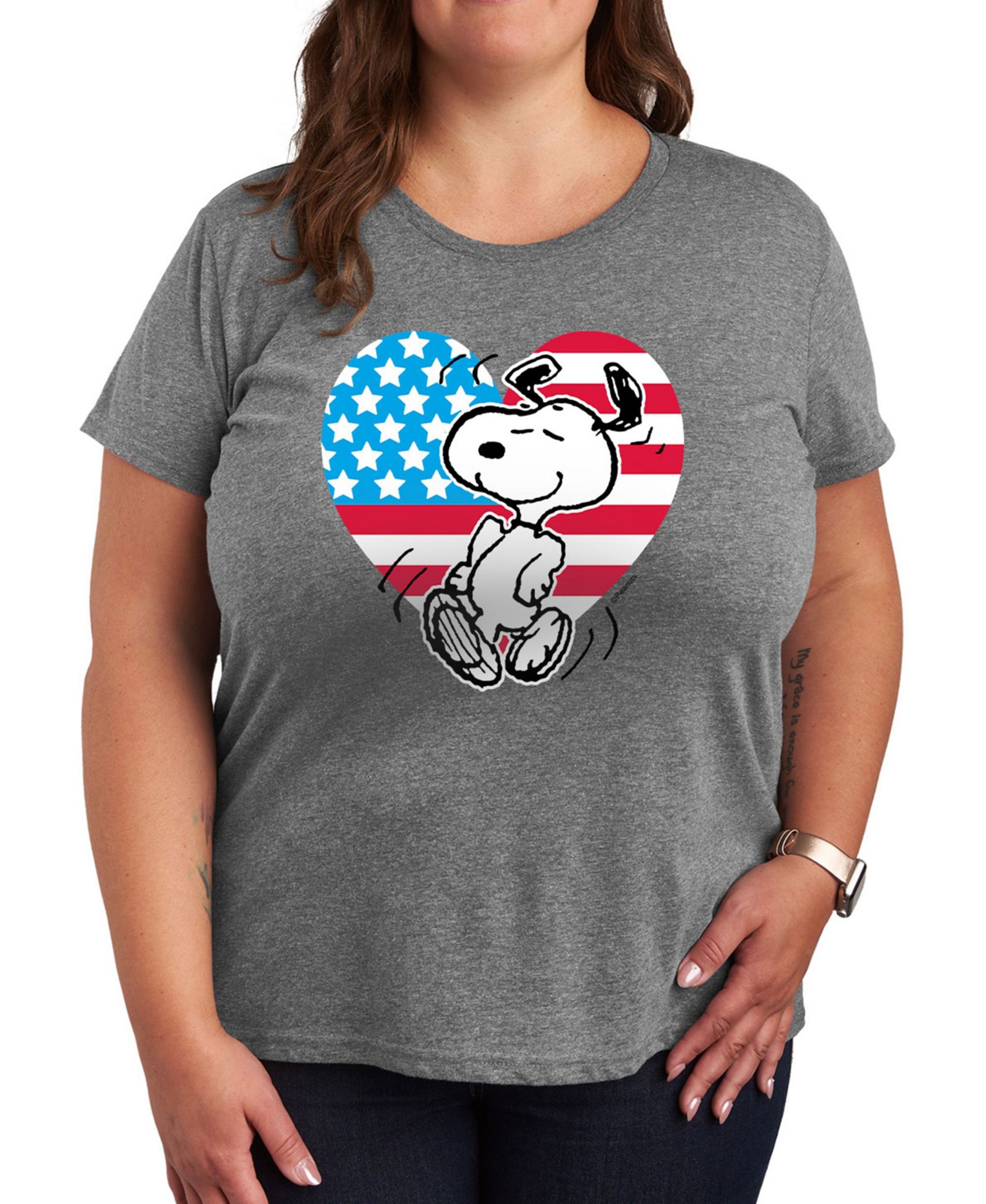 Женская футболка Hybrid Apparel Plus Size Peanuts Snoopy Americana Graphic Crew Neck