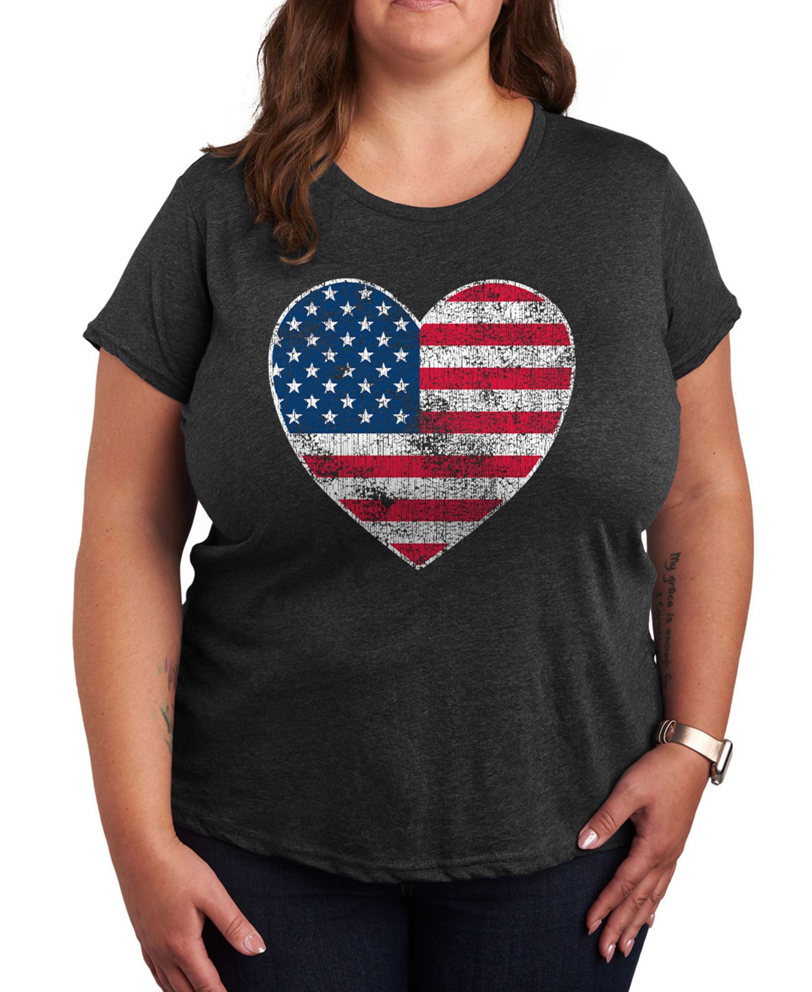 Футболка Hybrid Apparel Plus Size Americana Heart Flag Graphic Crew Neck