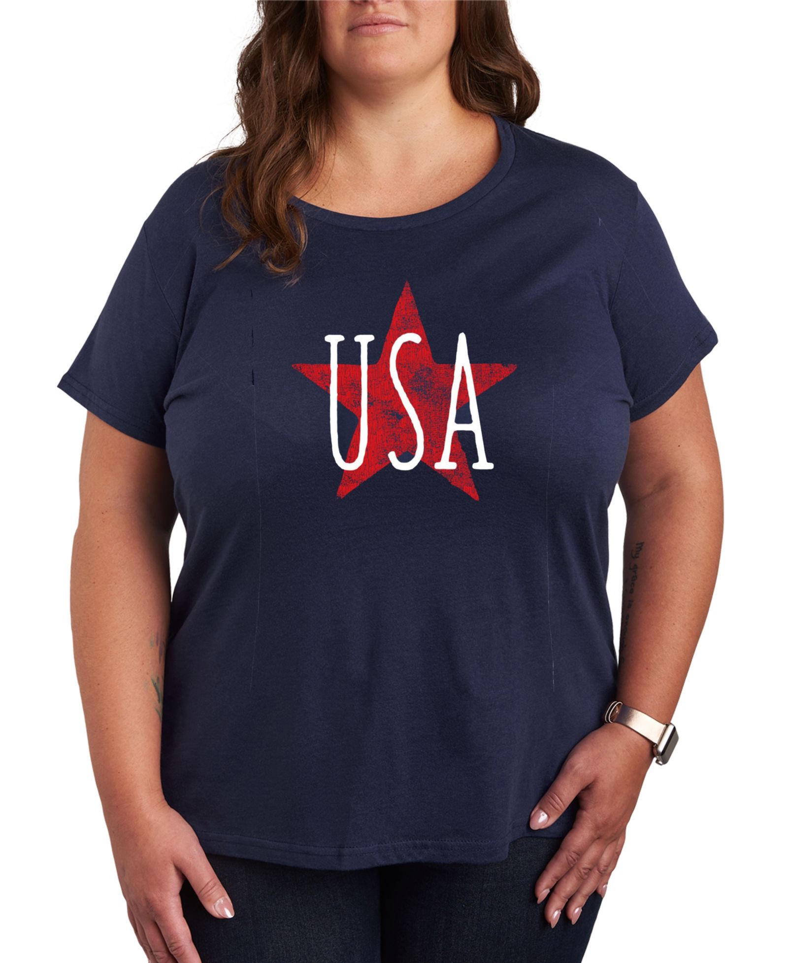 Женская футболка Hybrid Apparel Plus Size Americana USA Star Graphic Crew Neck