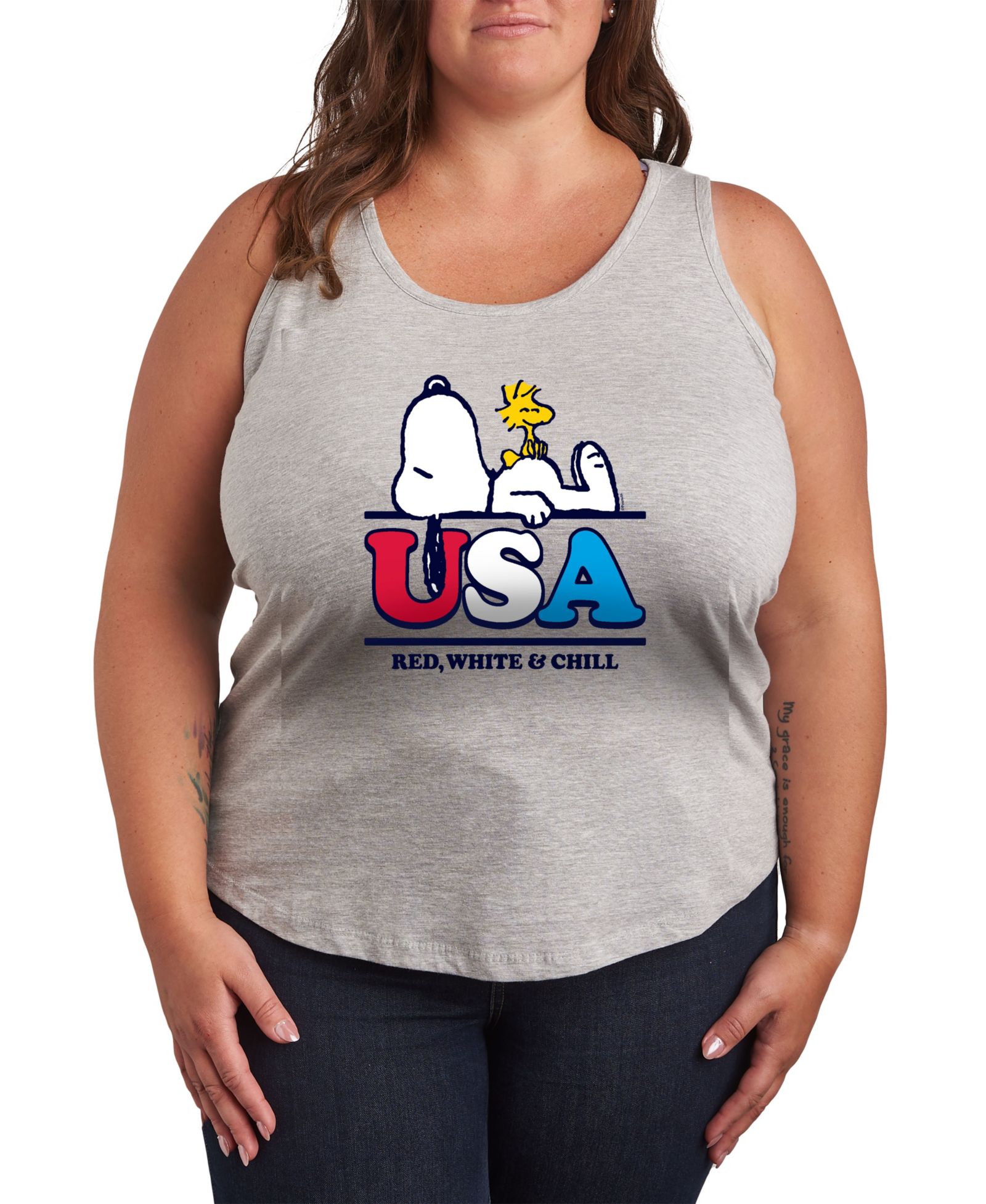 Танк-топ Hybrid Apparel Plus Size Peanuts Snoopy USA Graphic Crew Neck