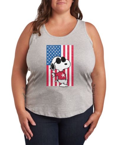 Hybrid Apparel Plus Size Peanuts Snoopy USA Flag Graphic Crew Neck Tank T-Shirt