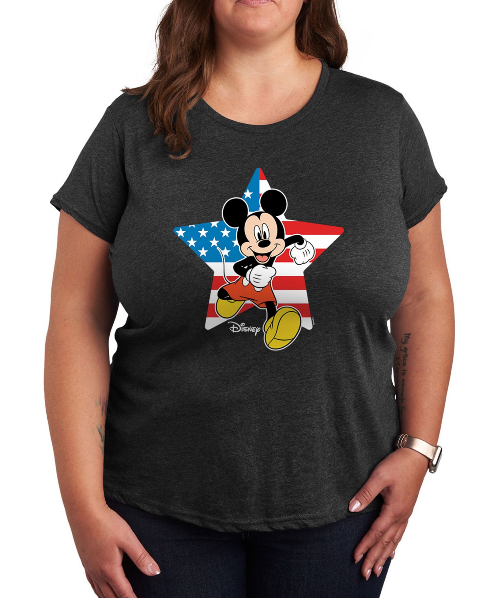 Женский футболка Hybrid Apparel Plus Size Disney Mickey USA Flag Star Graphic с круглым вырезом