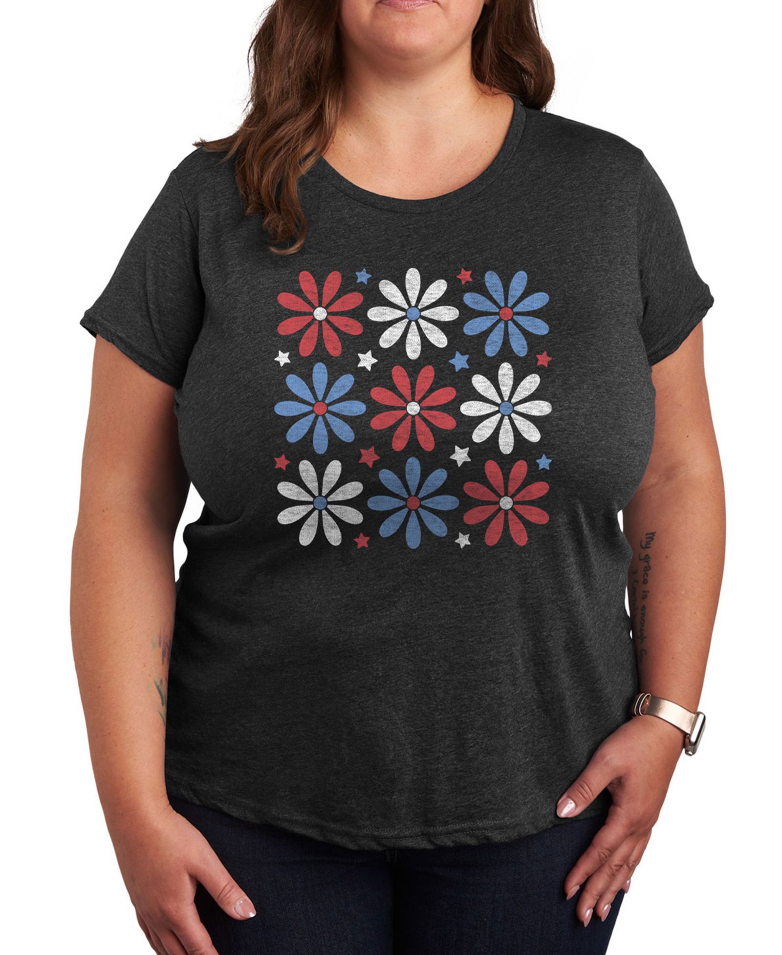 Hybrid Apparel Plus Size футболка Americana Flowers Graphic Crew Neck