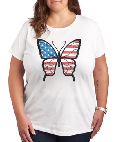 Hybrid Apparel Plus Size Americana Butterfly Graphic Crew Neck T-Shirt