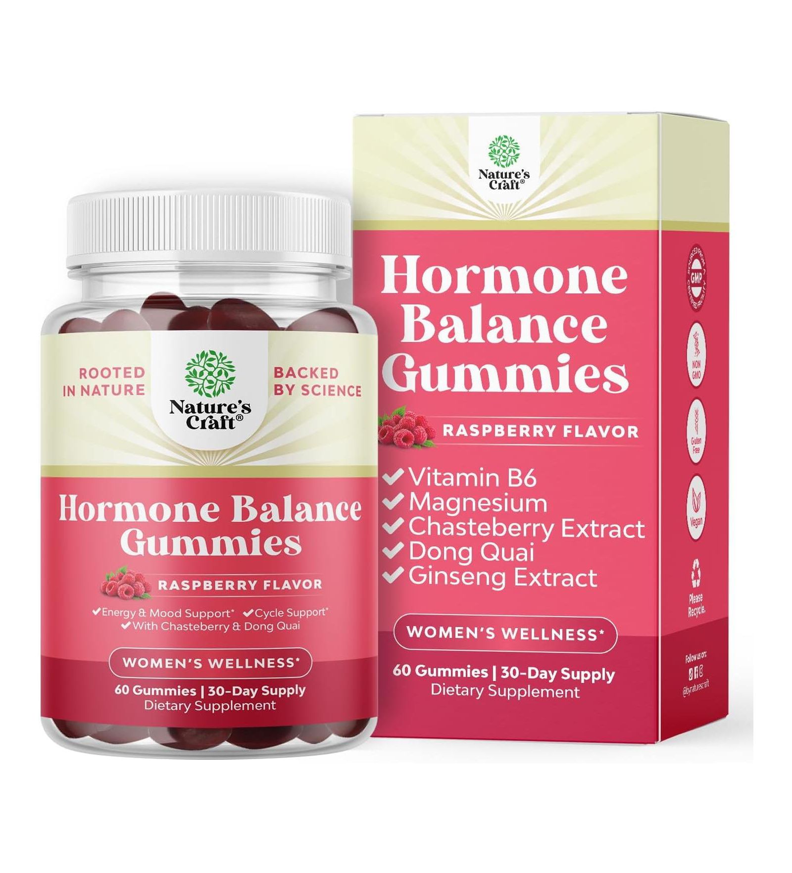 Hormone Balance Gummies for Women | PMS Gummies and Cycle Support Supplements | Vitamin B6, Raspberry Flavor | 60ct