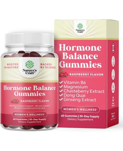 Hormone Balance Gummies for Women | PMS Gummies and Cycle Support Supplements | Vitamin B6, Raspberry Flavor | 60ct