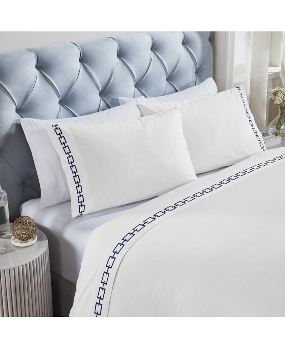 Superior Chain Links Embroidered Cotton Sateen Deep Pocket Sheet Set