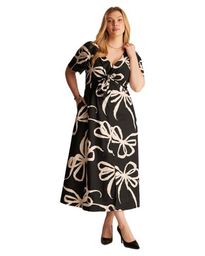 Женское платье ESTELLE Nadja Wrap Tie-front Fit Flare Empire Midi