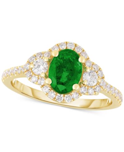 Кольцо с овальным изумрудом (3/4 ct. t.w.) и бриллиантом (3/8 ct. t.w.) в золоте 14k
