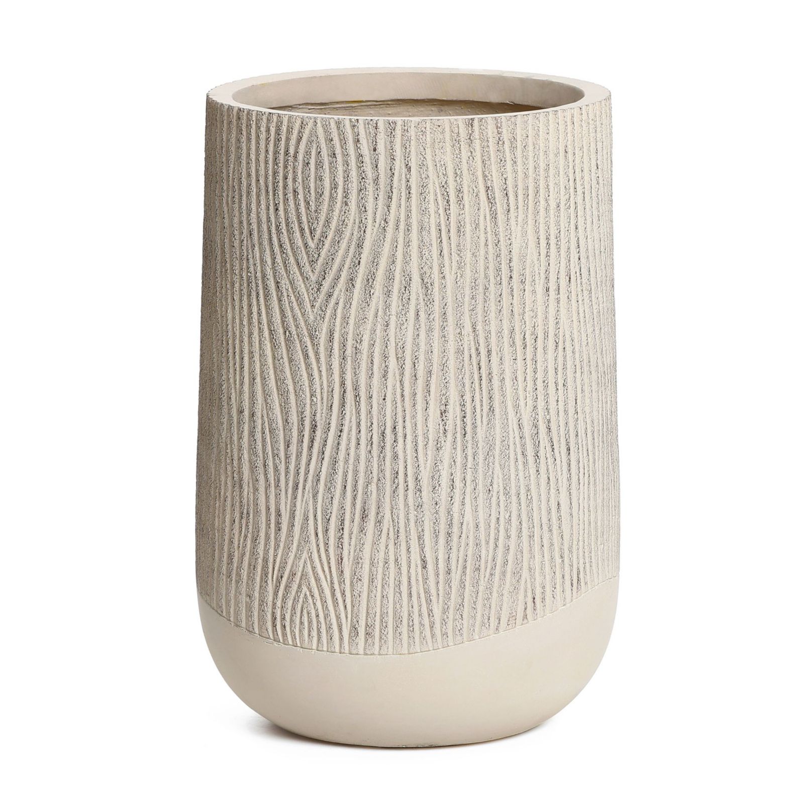 LuxenHome Wood Look Textured MgO Planter, 27.2" Tall Beige Decorative Garden Pot