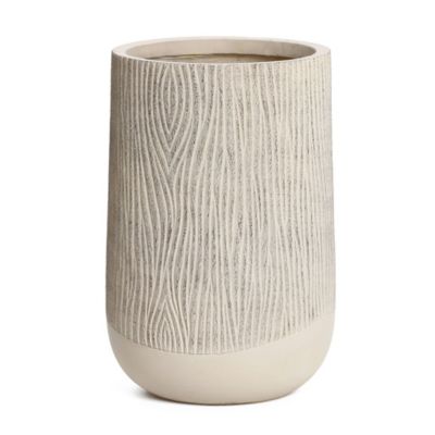 LuxenHome Wood Look Textured MgO Planter, 27.2" Tall Beige Decorative Garden Pot
